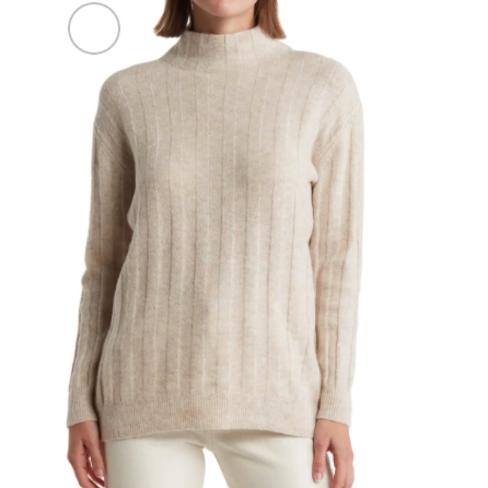 New ELIE TAHARI Cozy Mock Neck Knit Pullover Women's Sweater OAT Heather SMALL